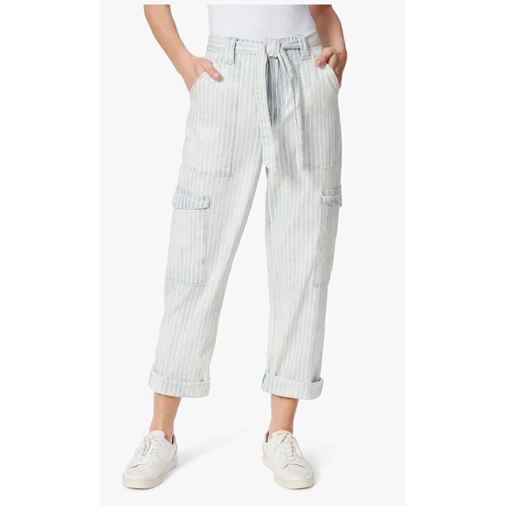 Frayed Women's Belted Tie Front Straight Cargo Pocket Chino Pants -32